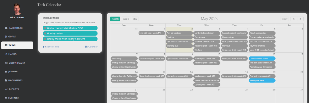 Goals on Track task calendar