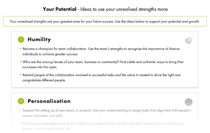 tips for unrealized strengths in Strengths Profile